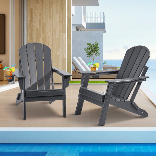 Adirondack Stol Plast Set med 2 All Weather Folding Fire Pit Grey