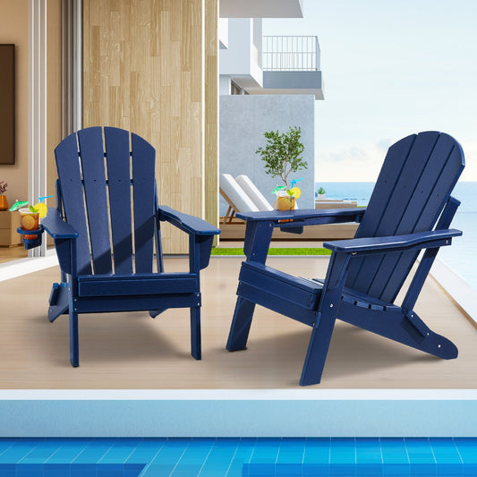 Adirondack Stol Plast Set med 2 All Weather Folding Fire Pit Marinblå