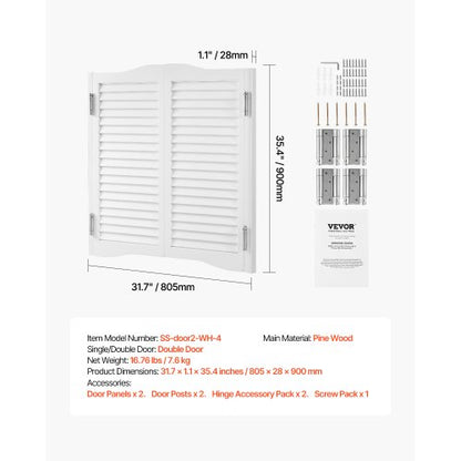 Svängdörrar för café 81,3x91,4 cm furu vit med gångjärn och beslag |  EU