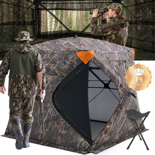 Hunting Blind, 270° See Through Ground Blind, 4-5 Person Pop Up Deer Blind for Hunting with Carrying Bag, Portable Resilient Hunting Tent, One-Way See-Through Mesh for Turkey and Deer Hunting