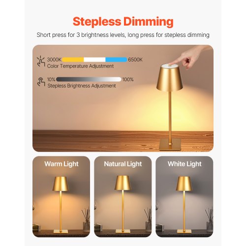 Sladdlös Bordslampa 2-pack 5200mAh Uppladdningsbart Batteri Skrivbordslampa Guld