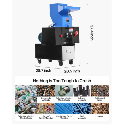 Plastic Shredder Crusher 2.2KW Granulator Recycling Machine 380V 3 Phase