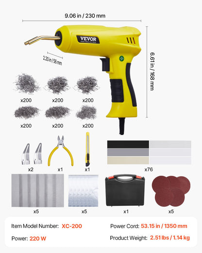 Plastic Welder 220W Plastic Welding Gun Kit with 1200 Staples and 76 Rods