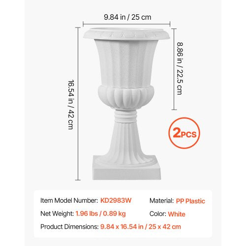 Plastic Planter 25 x 42 cm White Flowers on Pedestal | EU