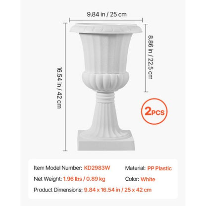 Plastic Planter 25 x 42 cm White Flowers on Pedestal | EU