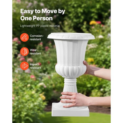 Plastic Planter 25 x 42 cm White Flowers on Pedestal | EU