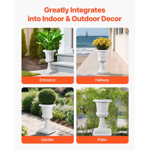 Plastic Planter 25 x 42 cm White Flowers on Pedestal | EU