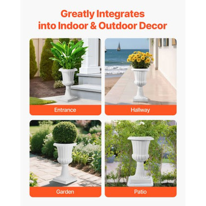 Plastic Planter 25 x 42 cm White Flowers on Pedestal | EU