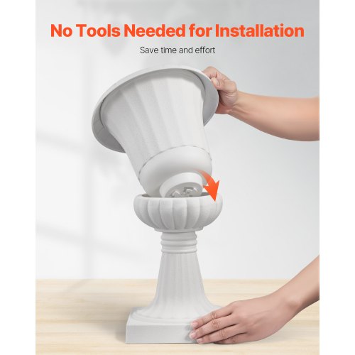 Plastic Planter 25 x 42 cm White Flowers on Pedestal | EU