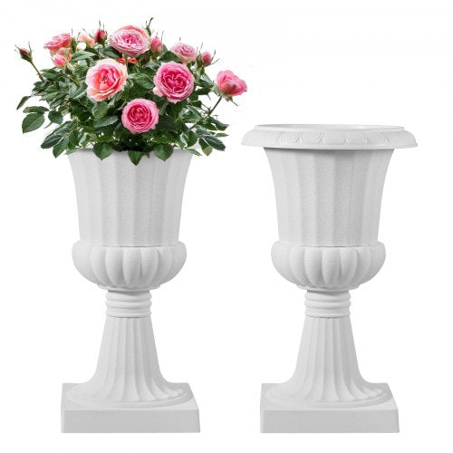 Plastic Planter 25 x 42 cm White Flowers on Pedestal | EU