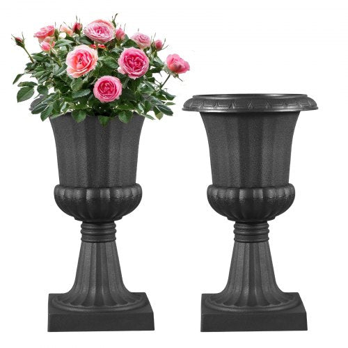 Plastic Urn Planters 25 x 42 cm Black Flower Pedestal Flower Pots | EU