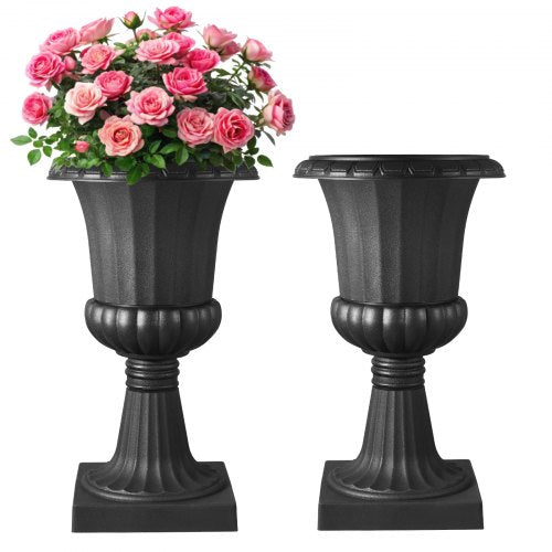 Plasturnplanter, 40 x 67 cm, 2-pack svarta klassiska blomkrukor för veranda, inomhus- och utomhusvas för bröllop, fest, evenemang, hem, scen, trädgård, balkong, uteplatsdekoration |  EU