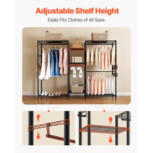 klädställ, kraftig garderob, 7 justerbara klädställningar med stålram, 385,5 kg lastkapacitet klädställ med 4 hängstänger för sovrum, klädaffär, hall |  EU