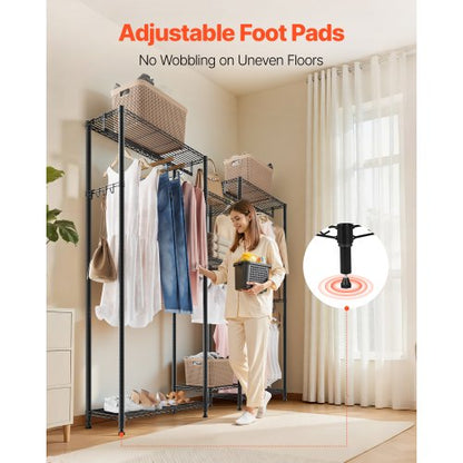 klädställ, kraftig garderob, 7 justerbara klädställningar med stålram, 385,5 kg lastkapacitet klädställ med 4 hängstänger för sovrum, klädaffär, hall |  EU