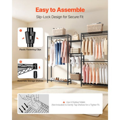 klädställ, kraftig garderob, 7 justerbara klädställningar med stålram, 385,5 kg lastkapacitet klädställ med 4 hängstänger för sovrum, klädaffär, hall |  EU