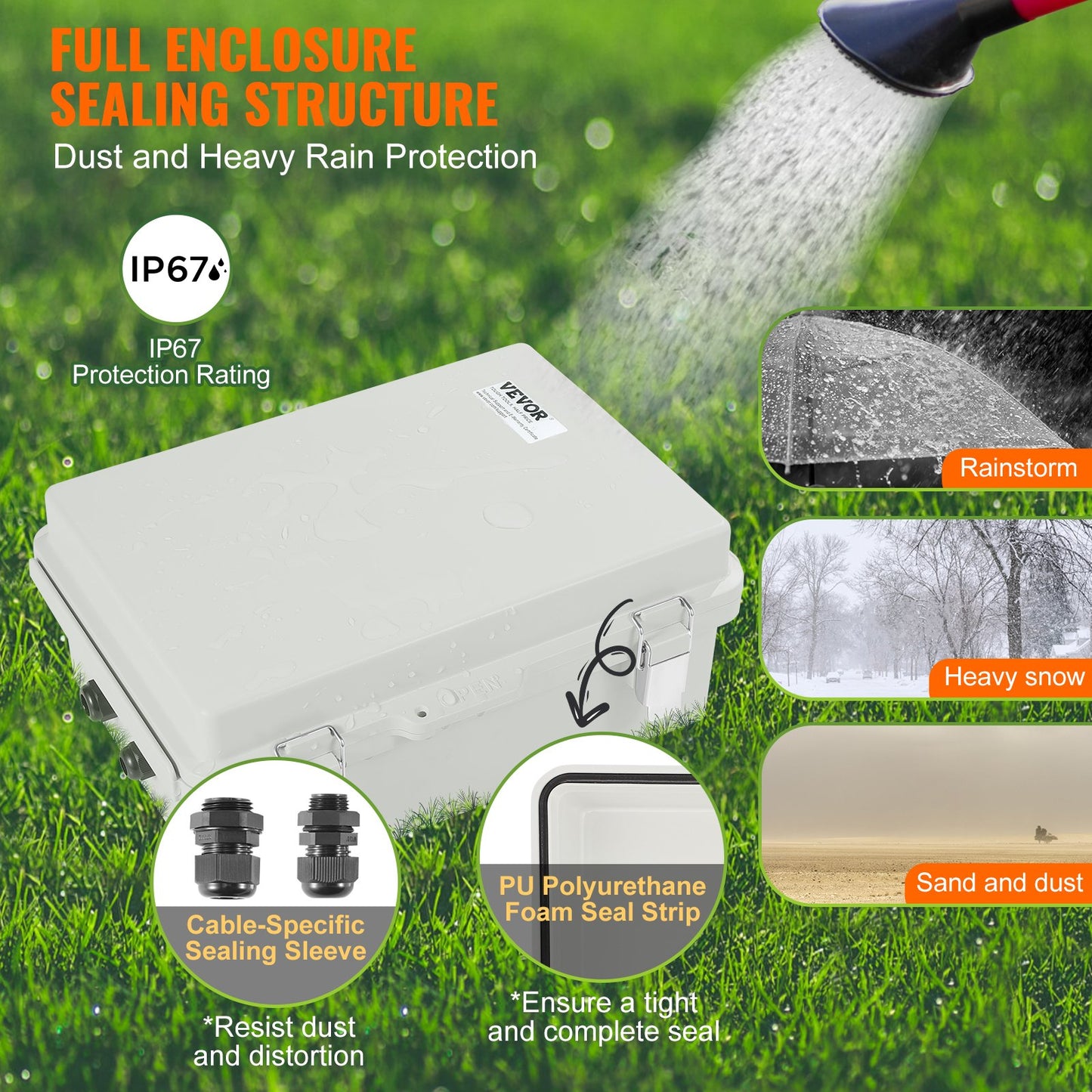 Outdoor Electrical Junction Box, 11.81 x 7.87 x 7.08 inches, ABS Plastic Electrical Box with Hinged Stainless Steel Latch, IP67 Dustproof Waterproof for Outdoor Electrical Projects