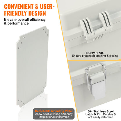 Outdoor Electrical Junction Box, 11.81 x 7.87 x 7.08 inches, ABS Plastic Electrical Box with Hinged Stainless Steel Latch, IP67 Dustproof Waterproof for Outdoor Electrical Projects