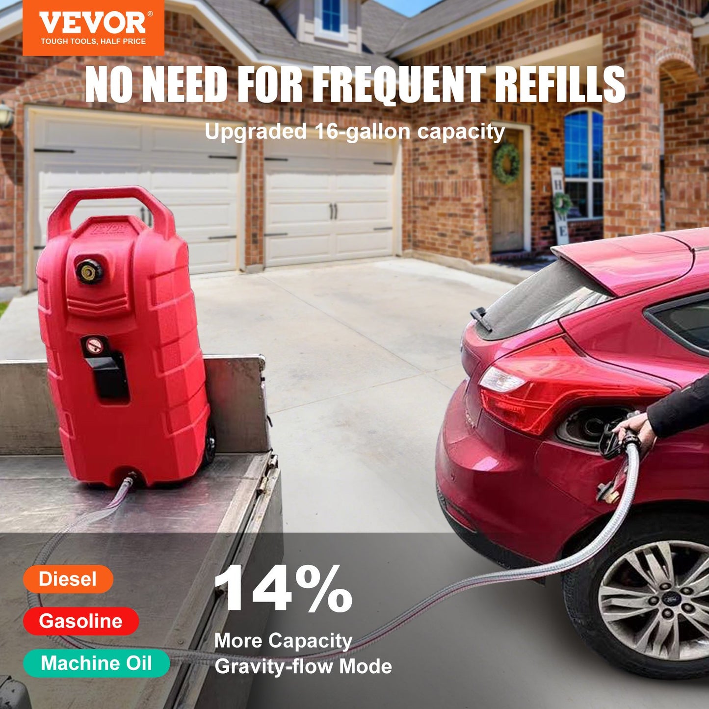 16 Gallon Fuel Caddy, 7,8 L/min, bärbar gastankbehållare med handpump gummihjul, bränsleöverföringslagringstank för bensin Dieselmaskin Oljeklippare Traktorbåt Motorcykel