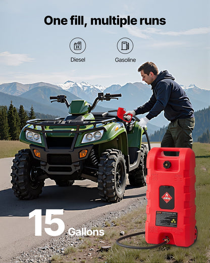 Fuel Caddy 15 Gallon Portable Fuel Tank with Gravity and Hand Pump Modes