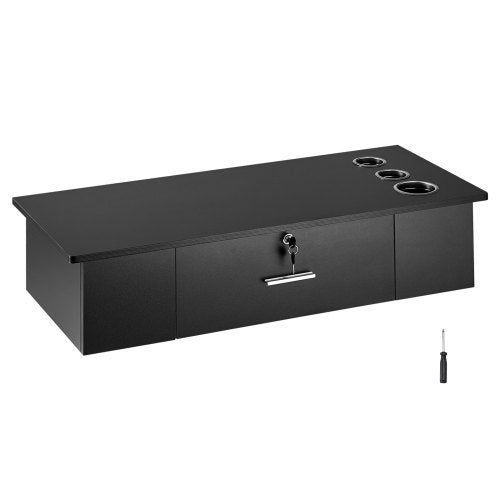Wall-Mounted Salon Workstation, Equipped with 3 Holders for Hair Dryers, Secure Drawer with Lock, Ideal for SPA, Hairdressing Salons, Home & Bathroom Use, in Sleek Black