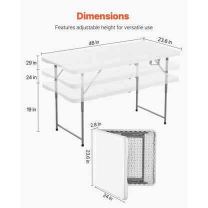 122cm Plast Hopfällbart Picknickbord Bärbart Handtag Inomhus Utomhus