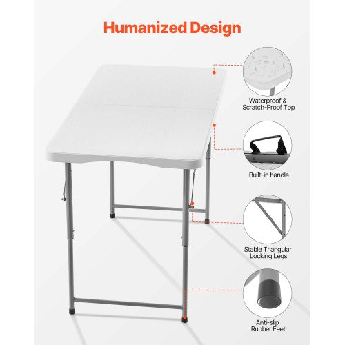 122cm Plast Hopfällbart Picknickbord Bärbart Handtag Inomhus Utomhus