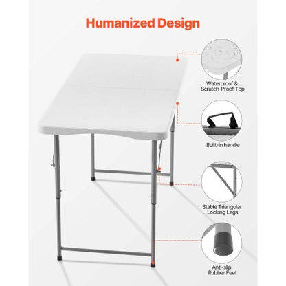 122cm Plast Hopfällbart Picknickbord Bärbart Handtag Inomhus Utomhus