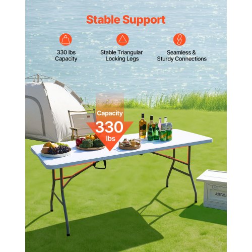180cm Plast Hopfällbart Picknickbord Bärbart Handtag Inomhus Utomhus