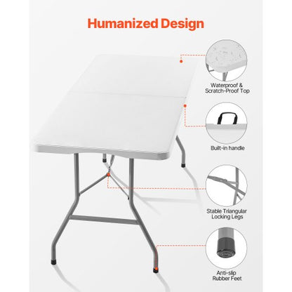 180cm Plast Hopfällbart Picknickbord Bärbart Handtag Inomhus Utomhus