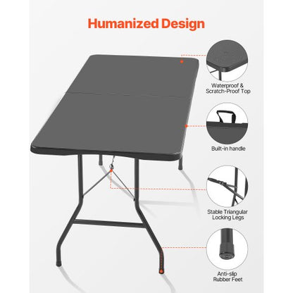 180cm Plastic Folding Picnic Table Portable Handle Indoor Outdoor