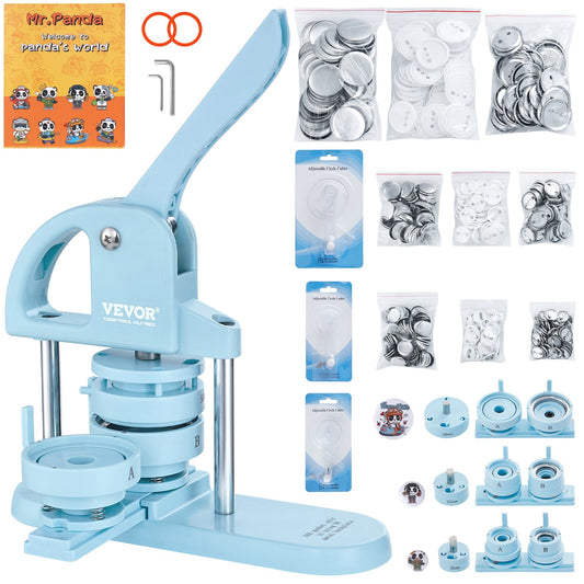 Button Maker, 1/1,25/2,28 tum (25/32/58 mm) 3-I-1 Pin Maker, 300st knappdelar, Button Maker Machine med Panda Magic Book, Ergonomiskt båghandtag Punch Press Kit, För barn DIY-presenter, Blå
