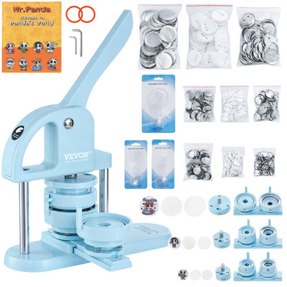 Button Maker, 1/1,25/2,28 tum (25/32/58 mm) 3-I-1 Pin Maker, 300st knappdelar, Button Maker Machine med Panda Magic Book, Ergonomiskt båghandtag Punch Press Kit, För barn DIY-presenter, Blå