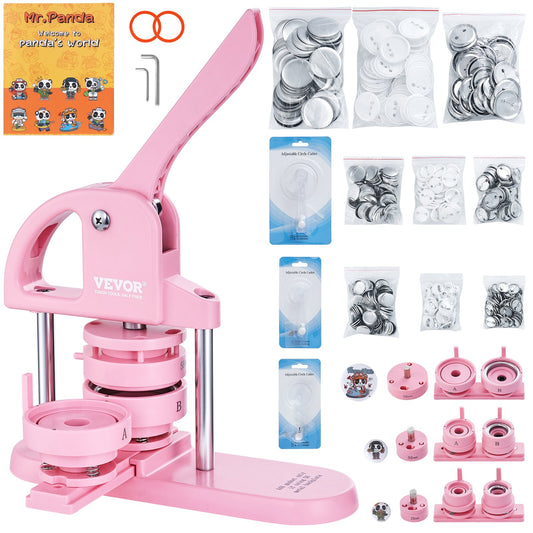 Button Maker, 1/1,25/2,28 tum(25/32/58 mm) 3-I-1 Pin Maker, 300st knappdelar, Button Maker Machine med Panda Magic Book, Ergonomiskt båghandtag Punch Press Kit, För barn DIY-presenter, Rosa