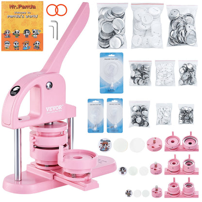 Button Maker, 1/1,25/2,28 tum(25/32/58 mm) 3-I-1 Pin Maker, 300st knappdelar, Button Maker Machine med Panda Magic Book, Ergonomiskt båghandtag Punch Press Kit, För barn DIY-presenter, Rosa