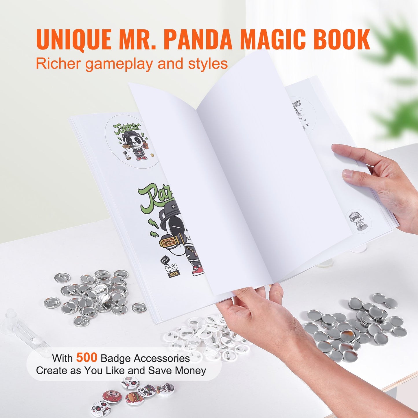 Button Maker Machine, 0,98 tum/25 mm Pin Maker, Installationsfri Badge Punch Press Kit, Barn DIY Gifts Button Making Supplies med 500 st knappdelar, Circle Cutter, Magic Book