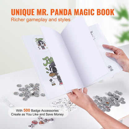 Button Maker Machine, 0,98 tum/25 mm Pin Maker, Installationsfri Badge Punch Press Kit, Barn DIY Gifts Button Making Supplies med 500 st knappdelar, Circle Cutter, Magic Book