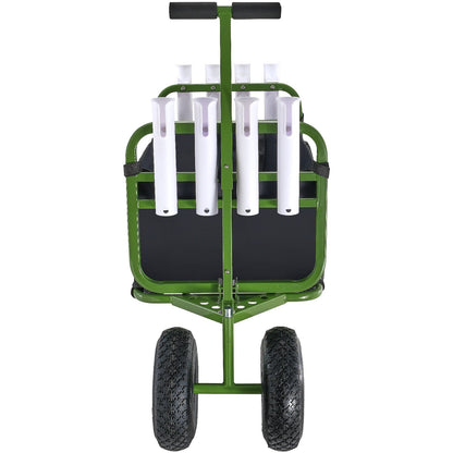Beach Fishing Cart, 300 lbs lastkapacitet, hopfällbar fisk- och marinvagn med fyra 11" stora hjul gummiballongdäck för sand, tunga stålpirvagnsvagnar med 8 spöhållare för picknick