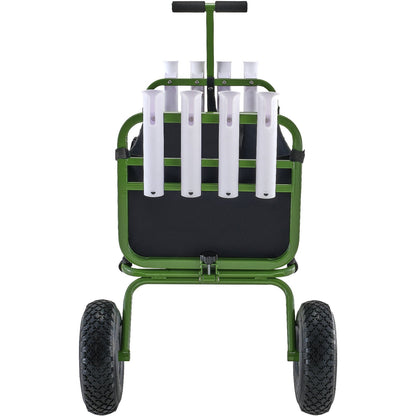 Beach Fishing Cart, 300 lbs lastkapacitet, hopfällbar fisk- och marinvagn med fyra 11" stora hjul gummiballongdäck för sand, tunga stålpirvagnsvagnar med 8 spöhållare för picknick