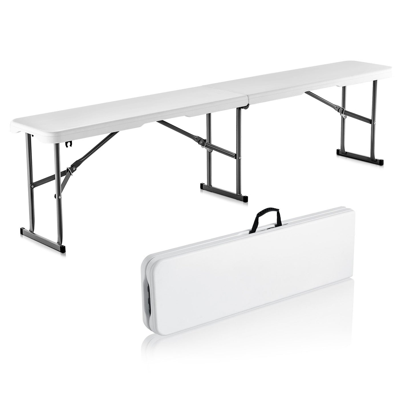 Fällbänk Plast Bärbar Utomhus Picknick Trädgård 183 cm Bänk Vit