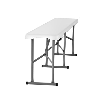 Fällbänk Plast Bärbar Utomhus Picknick Trädgård 183 cm Bänk Vit