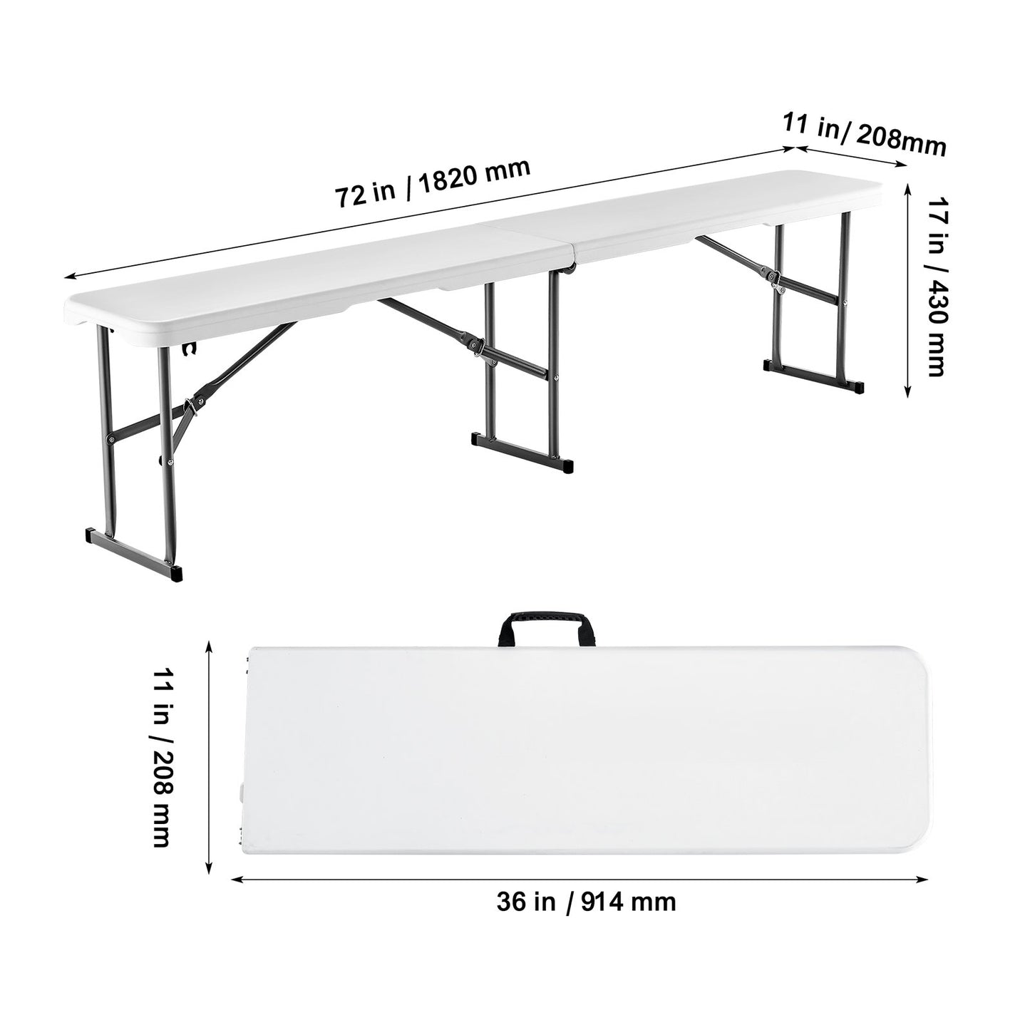 Fällbänk Plast Bärbar Utomhus Picknick Trädgård 183 cm Bänk Vit