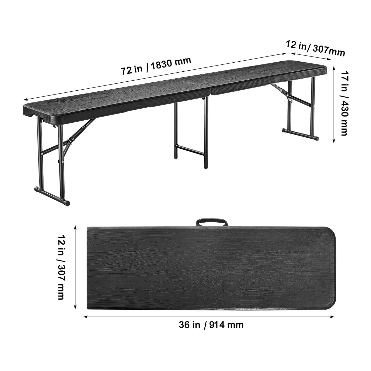 6FT hopfällbar plastbänk Bärbar utomhusbänk för picknickcampingträdgård