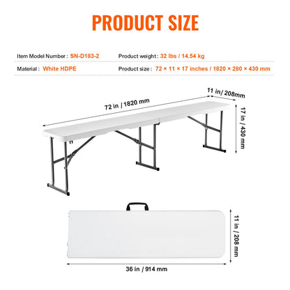 6FT Plastfällbar bänk Bärbar utomhusbänk för picknickcamping 2 st
