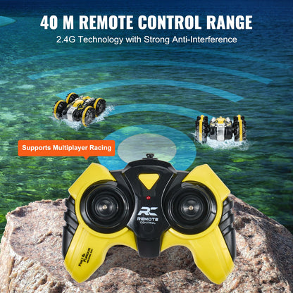 Amphibious Fjärrkontroll Bilbåt 2,4 GHz 4WD RC Båt Barn Vuxna Gul