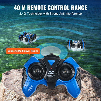 Amfibie Fjärrkontroll Bilbåt 2,4 GHz 4WD RC Båt Barn Vuxna Blå