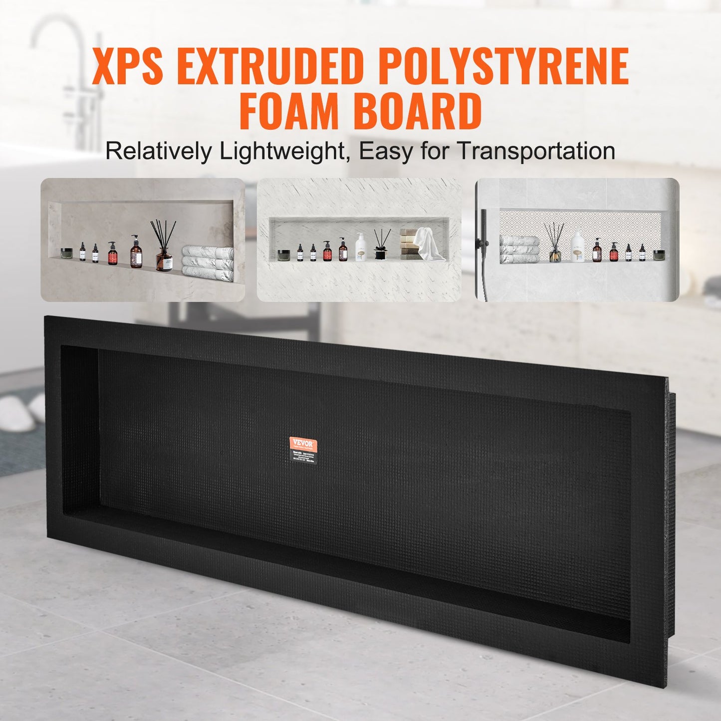 Duschnisch Klar för kakel 40,64 x 127 cm, Enstaka hyllplan, fyrkantiga hörn Vägginsatt nisch infälld, förseglat skydd Modern tvålförvaringsnisch för duschbadrum, svart