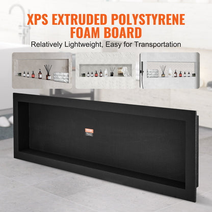Duschnisch Klar för kakel 40,64 x 127 cm, Enstaka hyllplan, fyrkantiga hörn Vägginsatt nisch infälld, förseglat skydd Modern tvålförvaringsnisch för duschbadrum, svart