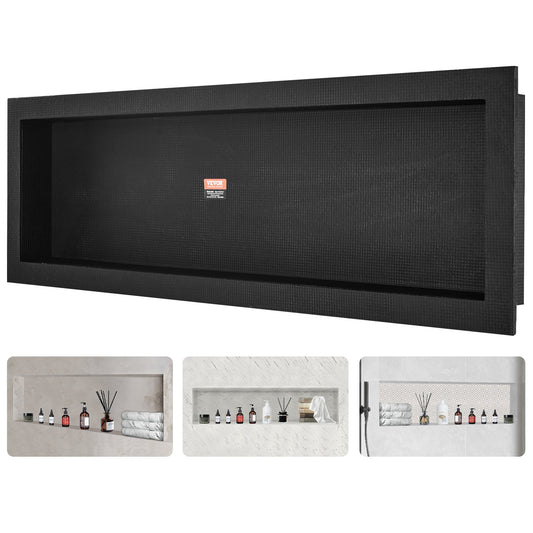 Duschnisch Klar för kakel 40,64 x 127 cm, Enstaka hyllplan, fyrkantiga hörn Vägginsatt nisch infälld, förseglat skydd Modern tvålförvaringsnisch för duschbadrum, svart