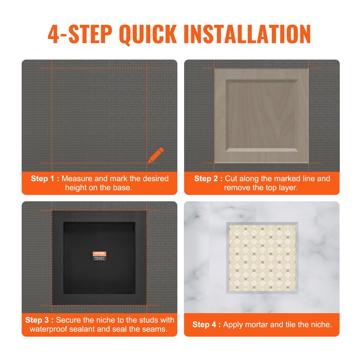 Duschnisch Klar för kakel 40,64 x 40,64 cm, Enstaka hyllplan, fyrkantiga hörn Vägginsatt nisch infälld, förseglat skydd Modern tvålförvaringsnisch för duschbadrum, svart