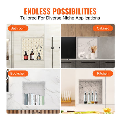 Duschnisch Klar för kakel 40,64 x 40,64 cm, Enstaka hyllplan, fyrkantiga hörn Vägginsatt nisch infälld, förseglat skydd Modern tvålförvaringsnisch för duschbadrum, svart